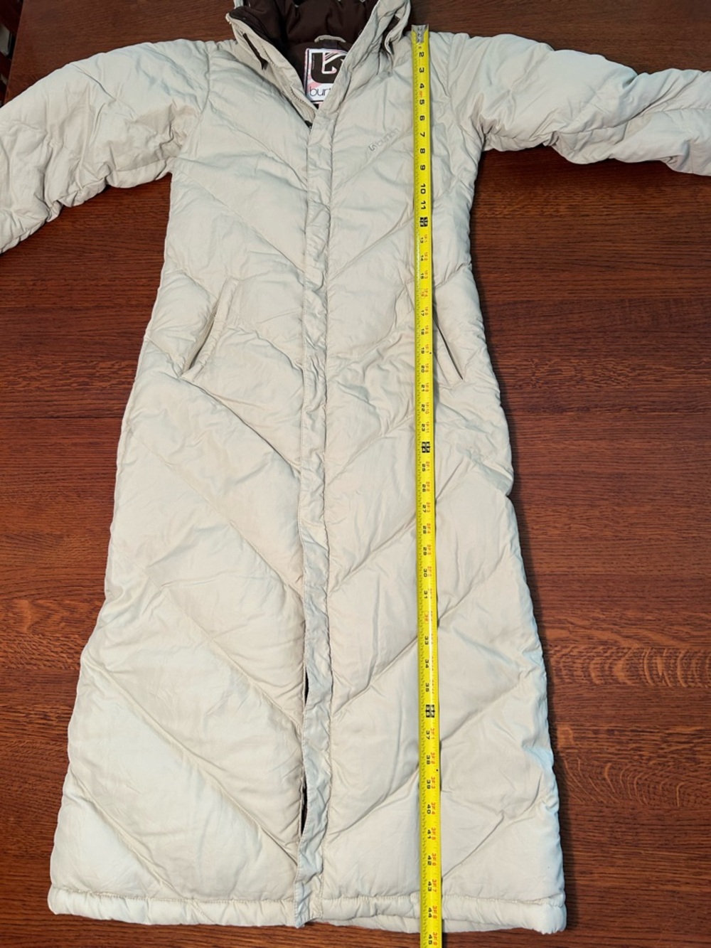 Burton Long Women's 30 % Down Puffer Coat in Light Beige with Brown Lining - Picture 8 of 8